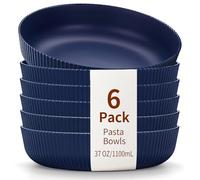 HOMQUEN Pasta Bowls Set of 6, 37oz Salad Bowls Blue Soup Bowls, Large Pasta Serving Bowls, Unbreakable Plastic Dinner Bowls, Dinnerware Sets,Valentines Day Gift, Dishwasher Safe (Blue)