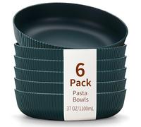 HOMQUEN Pasta Bowls Set of 6, 37oz Salad Bowls Green Soup Bowls, Large Pasta Serving Bowls, Unbreakable Plastic Dinner Bowls, Dinnerware Sets,Valentines Day Gift, Dishwasher Safe (Green)