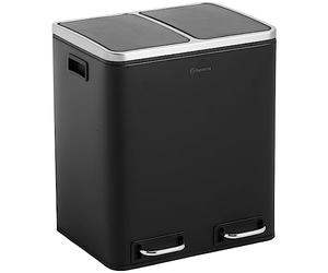 Homra Dual Kitchen Bin 30l - Double Rubbish Bins 2x15l - 2 Compartment Pedal System - Twin Section Waste&Recycling Separation - Soft Close Design - Inner Buckets with Handles - Stainless Steel