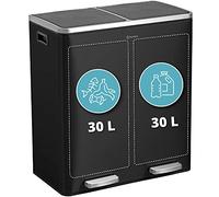 Homra Dual Kitchen Bin 60l - Double Rubbish Bins 2x30l - 2 Compartment Pedal System - Twin Section Waste&Recycling Separation - Soft Close Design - Inner Buckets with Handles - Stainless Steel