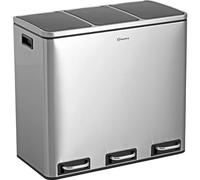 Homra Triple Kitchen Bin Large 3x18l - Triplet Rubbish Bins 3x18l - 3 Compartment Pedal System - Trio Section Waste&Recycling Separation - Soft Close - Inner Buckets with Handles - Stainless Steel