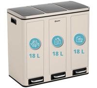 Homra Triple Kitchen Bin Large 3x18l - Triplet Rubbish Bins 3x18l - 3 Compartment Pedal System - Trio Section Waste&Recycling Separation - Soft Close - Inner Buckets with Handles - Stainless Steel