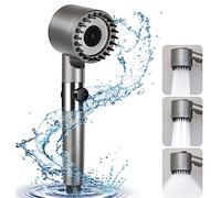 Homradise Shower Head, Shower Head Filter, High Pressure Shower Heads with Holder, Stop Function, Four Types of Jets Hard Water Filter Shower Head, Power Shower Head, Gray