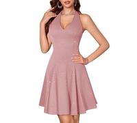 HomRain Glitter Sparkle V Neck Cocktail Dress for Women 2025 A Line Backless Halter Sequin Fall Evening Party Dresses DustyRose XL