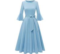 HomRain Light Blue Church Dresses for Women 2025 Wedding Guest Fit and Flare A-Line Midi Modest Homecoming Dresses for Women Blue 2XL