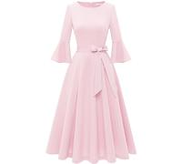 HomRain Light Pink Church Dresses for Women 2025 Wedding Guest Fit and Flare A-Line Midi Modest Homecoming Dresses for Women Pink 2XL