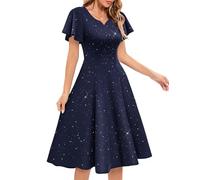 HomRain NavyBlue Fit and Flare Dress for Women Formal Wedding Guest Sparkly Midi Evening Gala Gown Dresses Modest Elegant Mother of the Bride Dress,Navy L