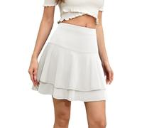 HomRain White Pleated Skirt Ruffle Mini Skirt Above Knee Length Tiered Golf Skirt,White XL