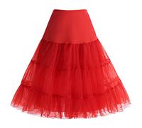 HomRain Women Tulle Under Skirt Petticoat Midi Lehenga Skirt Lace Slip Skirt Retro Vintage Swing,Red L