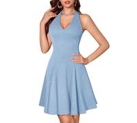 HomRain Women's Sequin Sparkly Glitter Blue Dress for Women 2025 Fall Elegant Sexy Halter Backless Party Club Mini Homecoming Dress Blue S