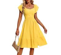 HomRain Women's Yellow Casual Dress,Midi Graduation Square Neck Dresses 2025 Elegant Modest Sundresses for Graduation, Yellow M