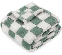 HOMRITAR Checkered Baby Blanket for Boys Sage Green Soft Fluffy Fuzzy Blankets with 3D Chessboard Grid, Warmer Comfort Reversible Lightweight Bed Blanket for Toddlers Infant or Newborn 30 x 40 Inch