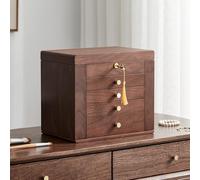 Homruilink Black Walnut Jewelry Box for Women Classical Wooden with Two Side Doors 5-Layer Organizer with Mirror 5 Big Drawers Watch Necklace Ring Earring Gifts