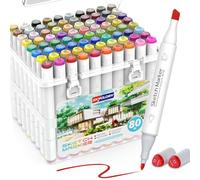 HOMSAILMO 80 Colors Alcohol Based Markers，Dual Tip （Chisel & Fine） Permanent Drawing Markers Set for Adult and kids Coloring Books, Sketching, Illustration, with Clear Box