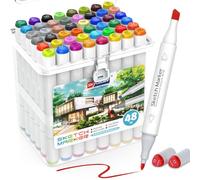 HOMSAILMO Alcohol Based Markers Set, 48 Colors Dual Tip Permanent Art Markers, Drawing Markers, Coloring Markers for Adult Coloring Books | Sketch | Painting | Chisel & Fine, with Clear Box