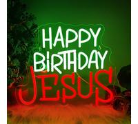 HOMSBAY Happy Birthday Jesus Neon Sign for Wall Decor, Green & Red LED Neon Light Signs, Lighted Wall Art Decoration Neon Light, USB Powered for Ceremony Party Bar Home Birthday Bible Church Decor