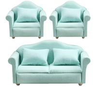 HOMSFOU 1/12 Scale Dollhouse Furniture Set 3pcs Deep Green Fabric Sofa with Armchair Miniature Tiny Couch Decor for Dollhouse Accessories and Mini Home Display