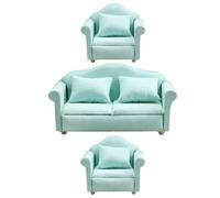 HOMSFOU 1/12 Scale Miniature Doll House Sofa Set, 3pcs Deep Green Fabric Sofa and Chairs, Dollhouse Furniture Accessories for DIY Mini House Decor