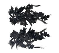 HOMSFOU 1 Pair Black Beaded Embroidered 3D Floral Lace Appliques Dress Lace Applique for Wedding Bridal Dress Beading and Sequin Embellishments, Suitable for Prom and Party Costume