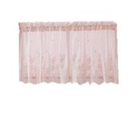 HOMSFOU 1 Panel Short Lace Curtain: 130x41cm Half Window Sheer Roman Shade for Kitchen & Balcony - Light Filtering Small Cafe Curtain, Cottage Style Home Decoration (Pink)
