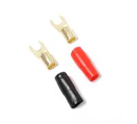 HOMSFOU 10 Pairs Copper Spade Fork Terminals with Red Black Boots Crimp Barrier Connectors for Speaker Wire Cable Electrical Adapters for Audio Power and Signal Transmission