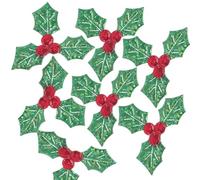 HOMSFOU 100pcs Christmas applique Leaves gold and silver berry tree leaves red fruit applique Christmas utenciles manual artificial holly holly berries embellishments fabric