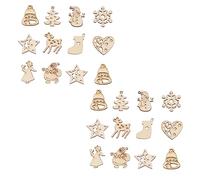 HOMSFOU 100pcs DIY Wooden Chips for Christmas Ornaments Unfinished Pre Drilled Wood Circles Mixed Style Natural Wood Discs for Xmas Craft Decorations Creative Graffiti for Family DIY