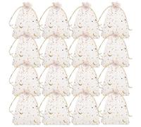 HOMSFOU 100pcs White Organza Drawstring Mesh Bags Small Jewelry Pouches with Moon and Star Design for Party Favors and Christmas Gift Storage with Fine Workmanship