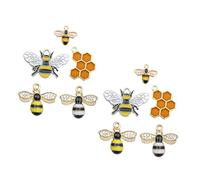 HOMSFOU 10pcs Bee Charms with Honeycomb Alloy Pendants for DIY Jewelry Making Cute Tiny Animal Figures for Necklaces Bracelets Keyrings Oil-drip Finish Craft Accessories