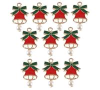 HOMSFOU 10pcs DIY Christmas Pendant Red Bows Bells Pearls Handmade Jewelry Making Accessories for Xmas Ornament Wrist Chain Decor