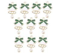 HOMSFOU 10pcs DIY Christmas Pendants White Bow Bell Pearl Charms Handmade Decorative Jewelry Accessories for Holiday Crafts and Party Decorations