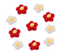 HOMSFOU 10Pcs Handmade Crochet Flower Brooches Vibrant DIY Hairpin Decor for Unique Accessories for Crafting and Special Occasions Red White