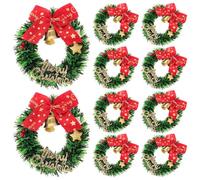 HOMSFOU 10pcs Mini Christmas Wreath Ornaments: Bow Bell Artificial Garland for Xmas Tree & Box - Plastic Cloth Hanging Decor for Greeting Card Diy & Dollhouse
