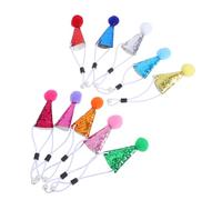HOMSFOU 10pcs Mini Cone Party Hats with Pom Poms for Pets and Stuffed Animals Lightweight Comfortable Birthday Accessories Cute Photo Props for Dogs Cats Celebration