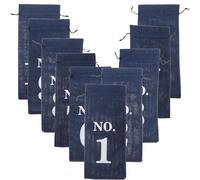 HOMSFOU 10pcs Natural Jute Wine Bottle Bags Drawstring Wine Packing Bags Reusable Decorative Bottle Holders for Party Wrapping and Storage in Navy Blue