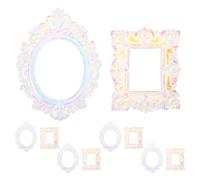 HOMSFOU 10pcs Vintage Resin Nail Art Picture Frames Set, Oval Rectangle Mini Photo Display Holder for Nail Sample Photography and Tabletop Decor in Baroque Style