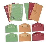 HOMSFOU 12 Sets Vintage Gold Foil Letter Writing Set with Envelopes Includes Green Dove Kraft Sailboat and Wine Red Rose Designs for Weddings Parties and Special Occasions