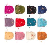 HOMSFOU 12pcs Drawstring Bags Embroidery Coin Bag Satin Pouches Classical Embroidery Pattern Design Assorted Color Beautiful Meaning for Party Favor