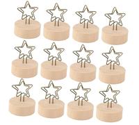 HOMSFOU 12Pcs Star Shape Table Card Holders with Wooden Base Reusable Memo Clips for Party Wedding Desktop Decoration and Picture Display
