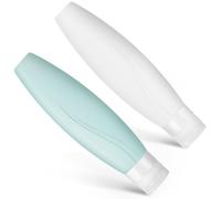 HOMSFOU 150ml Silicone Travel Containers 2pcs, Reusable Small Squeeze Bottles in Milky White and Gray Green, Portable Lotion and Shampoo Bottles for Toiletries and Makeup Samples