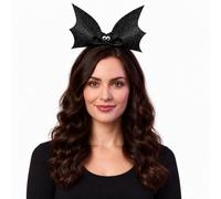 HOMSFOU 1pc Bat Ears Headband: Glitter Bat Ears Headpiece with Wing Shape - Halloween Costume Hair Hoop for Women, Girls & Adults, Fancy Dress Party Accessory (black)
