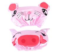 HOMSFOU 2 Pcs Cartoon Shower Caps for Boys, Adjustable Double-layer Waterproof Bathing Hats with Elastic Band, Pink Pig and Mouse Design, Bath Hair Protection