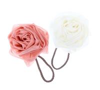 HOMSFOU 2 Pcs Rose-Shaped Shower Loofah Bath Sponges, Soft Mesh Exfoliating Foaming Balls, Pink and Milky White Colors for Daily Bathing and Skin Cleansing