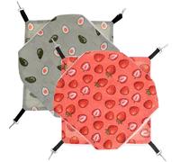 HOMSFOU 2 Pcs Small Animal Hanging Hammocks Double Layer Cage Beds for Hamster Rat Ferret Guinea Pig, 35cm×35cm Pet Cage with Strawberry and Avocado Design, Soft Comfortable Hideouts