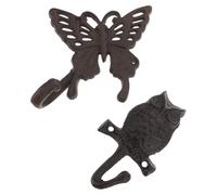 HOMSFOU 2 Pcs Vintage Cast Iron Animal Wall Hooks, Wrought Iron Decorative Butterfly Owl Hanging Hooks for Garden, Bar, Rustic Home Storage and Organization