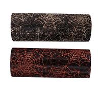 HOMSFOU 2 Rolls Halloween Decorative Spider Web Printing Tulle Ribbon Yards Each Black Orange and Black Gold Durable Festival Craft Material for Gift Wrapping Headbands Bouquets and