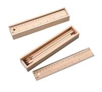 HOMSFOU 2 Set Wooden Pencil Box Slide Drawer Large Capacity Wood Pen Storage Case Compact Stationery Organizer for School Use and Travel