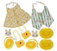 HOMSFOU 2 Sets Large M Watermelon Banana Bunny Clothes Set with Leash for Pet Rabbits and Cats Soft Pet Costume Apparel for Lop-eared and Young