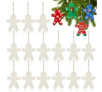 HOMSFOU 20 Sets Xmas Wood Cutouts Gingerbread Man Wooden Decorations Classic Style No Burr Smooth Surface with Hemp Rope for Christmas Theme Parties DIY