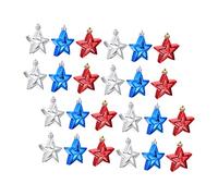HOMSFOU 24pcs American Themed Star Pendants Independence Day Decor Red Silver Blue Star Ornaments for Christmas Tree Party Supplies and Holiday Decoration
